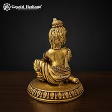 Brass Laddu Gopal Statue with Butter Pot | Bal Krishna Murti | Krishna Idol for Home Temple | Pooja Decor & Spiritual Gift