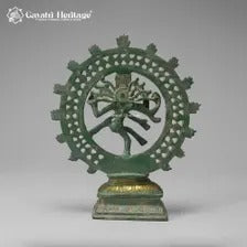 Vintage Brass Nataraja Idol – Aged Green Finish | Lattice Flame Dancing Shiva Sculpture