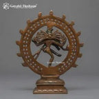 Brass Nataraja Statue – Twin Ring Cutwork Design with Aged Copper Green Patina