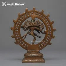 Brass Nataraja Statue – Twin Ring Cutwork Design with Aged Copper Green Patina