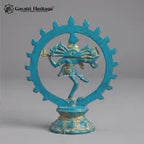 Brass Nataraja Statue – Turquoise Blue & Gold Finish | Vintage Indian Dancing Shiva Sculpture
