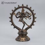 Brass Nataraja Statue – Dancing Shiva Idol | Black, Brown & Gold Finish | Handcrafted Hindu Sculpture