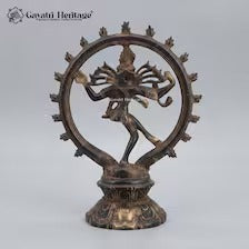 Brass Nataraja Statue – Dancing Shiva Idol | Black, Brown & Gold Finish | Handcrafted Hindu Sculpture