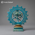 Brass Nataraja Idol – Turquoise & Gold Dancing Shiva Statue | Handcrafted Hindu Temple & Home Decor