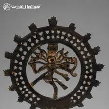 Brass Nataraja Idol – Dark Brown & Gold Finish with Ornate Cutwork Halo