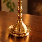 Brass Kerala Samay Lamp, Traditional Nilavilakku Standing Oil Lamp, 4 Wick Deepam for Pooja Room, Temple Decor & Diwali
