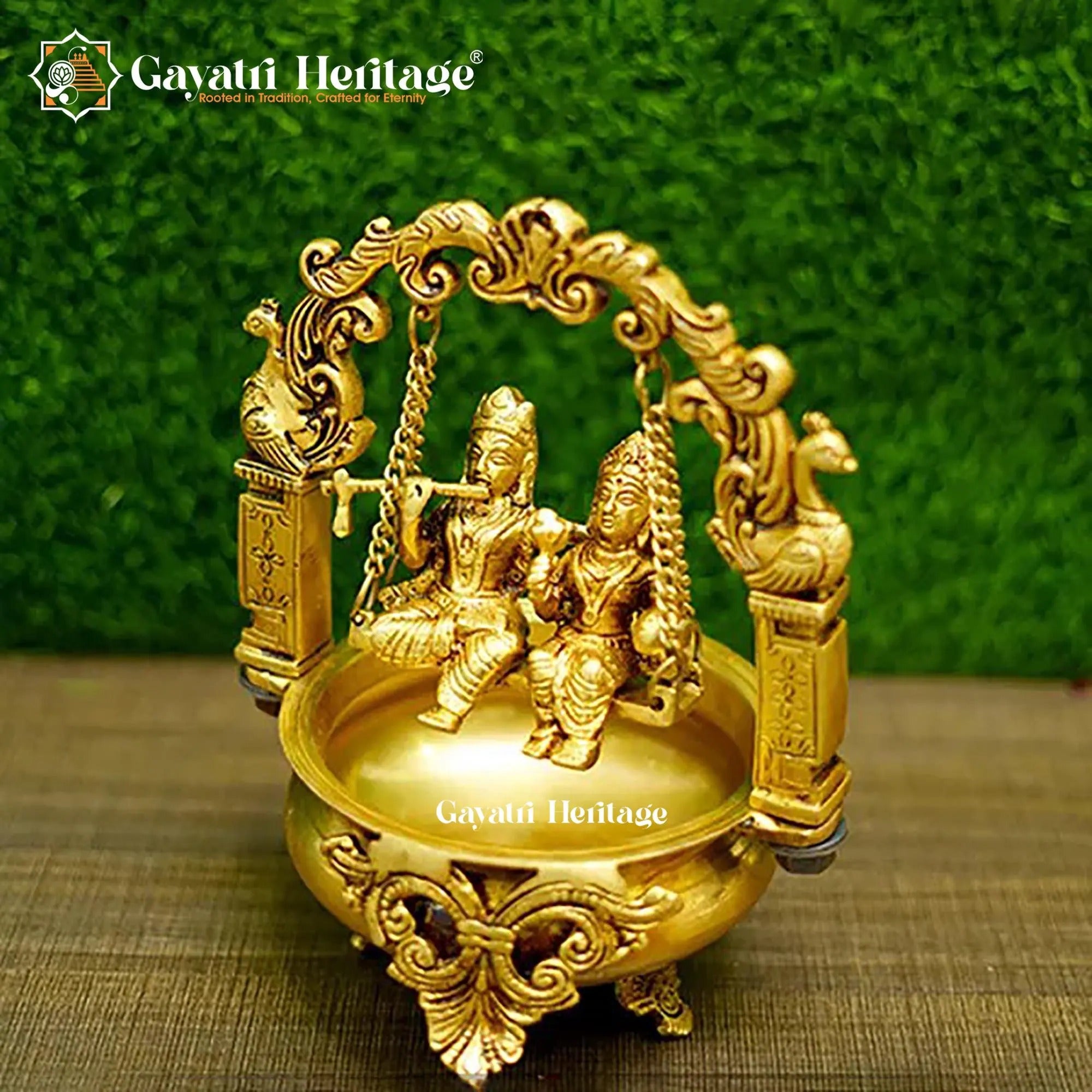 Brass Radha Krishna Jhula Urli – Spiritual Home Decor | Gayatri Heritage