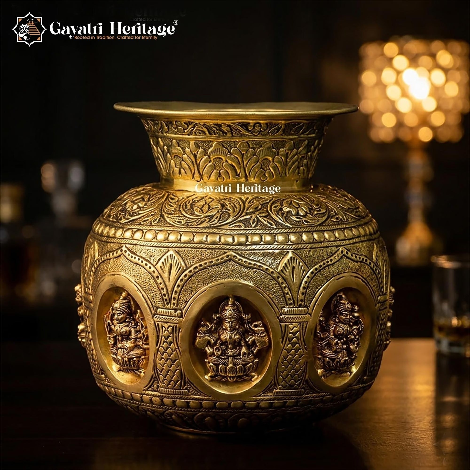 Brass Ashtalakshmi Kalash – Sacred Lakshmi Blessings Home Decor | Gayatri Heritage