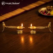 Brass Parrot Diya Set | Handcrafted Parrot Oil Lamp | Traditional Indian Brass Diya | Pooja & Festive Home Decor | Gift