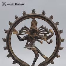 Brass Nataraja Statue – Dancing Shiva Idol | Black, Brown & Gold Finish | Handcrafted Hindu Sculpture