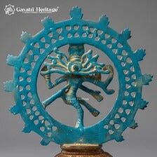 Brass Nataraja Idol – Turquoise & Gold Dancing Shiva Statue | Handcrafted Hindu Temple & Home Decor