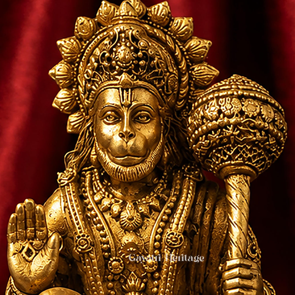 Brass Hanuman Idol | Handcrafted Bajrangbali Murti | Lord Hanuman Statue | Hindu Pooja & Home Temple Decor | Spiritual Gift