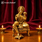 Brass Hanuman Idol | Seated Gada Murti | Handcrafted Bajrangbali Statue | Lord Hanuman Pooja Mandir Decor