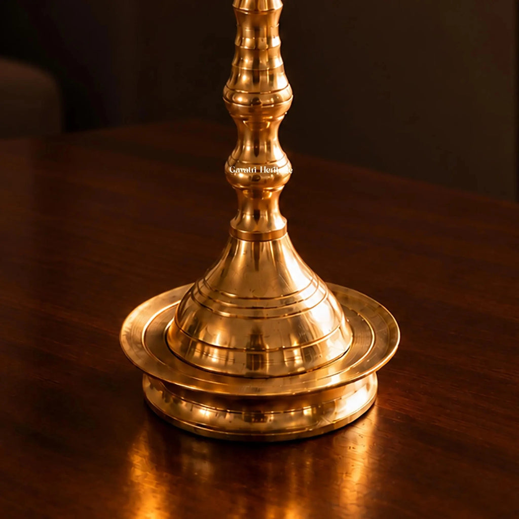 Brass Nilavilakku Kerala Lamp, Traditional Samay Vilakku, 4 Wick Standing Oil Deepam