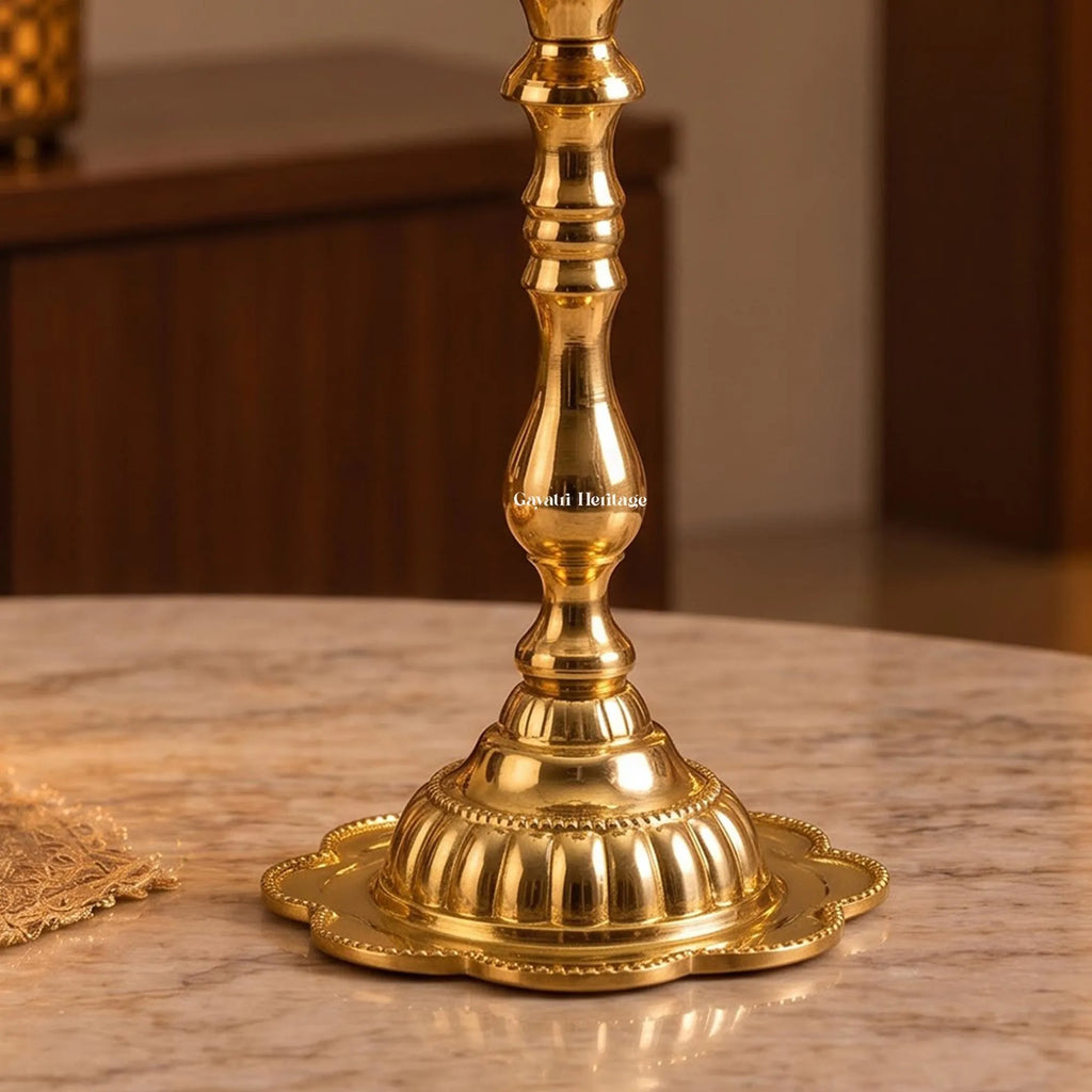 Brass Peacock Standing Oil Lamp | Multi Wick Deepam | Traditional Pooja Room & Temple Decor