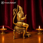 Brass Hanuman Idol | Seated Gada Murti | Handcrafted Bajrangbali Statue | Lord Hanuman Pooja Mandir Decor