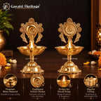 Brass Shankh Chakra Diya Pair | Vishnu Deepam Oil Lamp Set of 2 | Pooja Room & Temple Decor