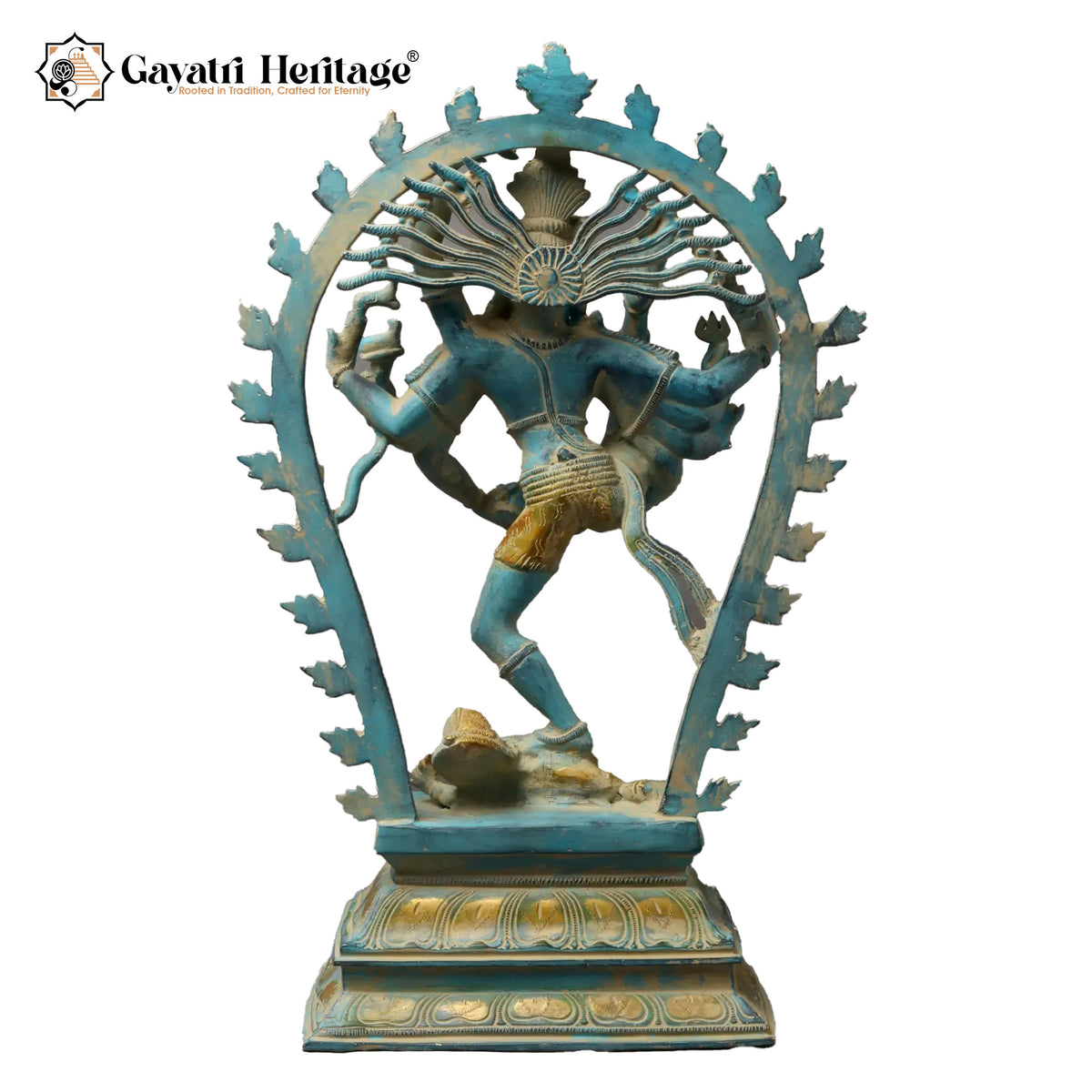 Divine Brass Urdhva Tandava Shiva Statue in Green Finish | Gayatri Heritage