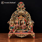 Brass Ram Darbar Statue with Red Green Stone Work | Ram Sita Lakshman Hanuman Idol