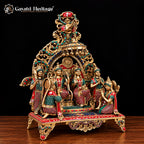 Brass Ram Darbar Statue with Red Green Stone Work | Ram Sita Lakshman Hanuman Idol