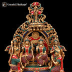 Brass Ram Darbar Statue with Red Green Stone Work | Ram Sita Lakshman Hanuman Idol